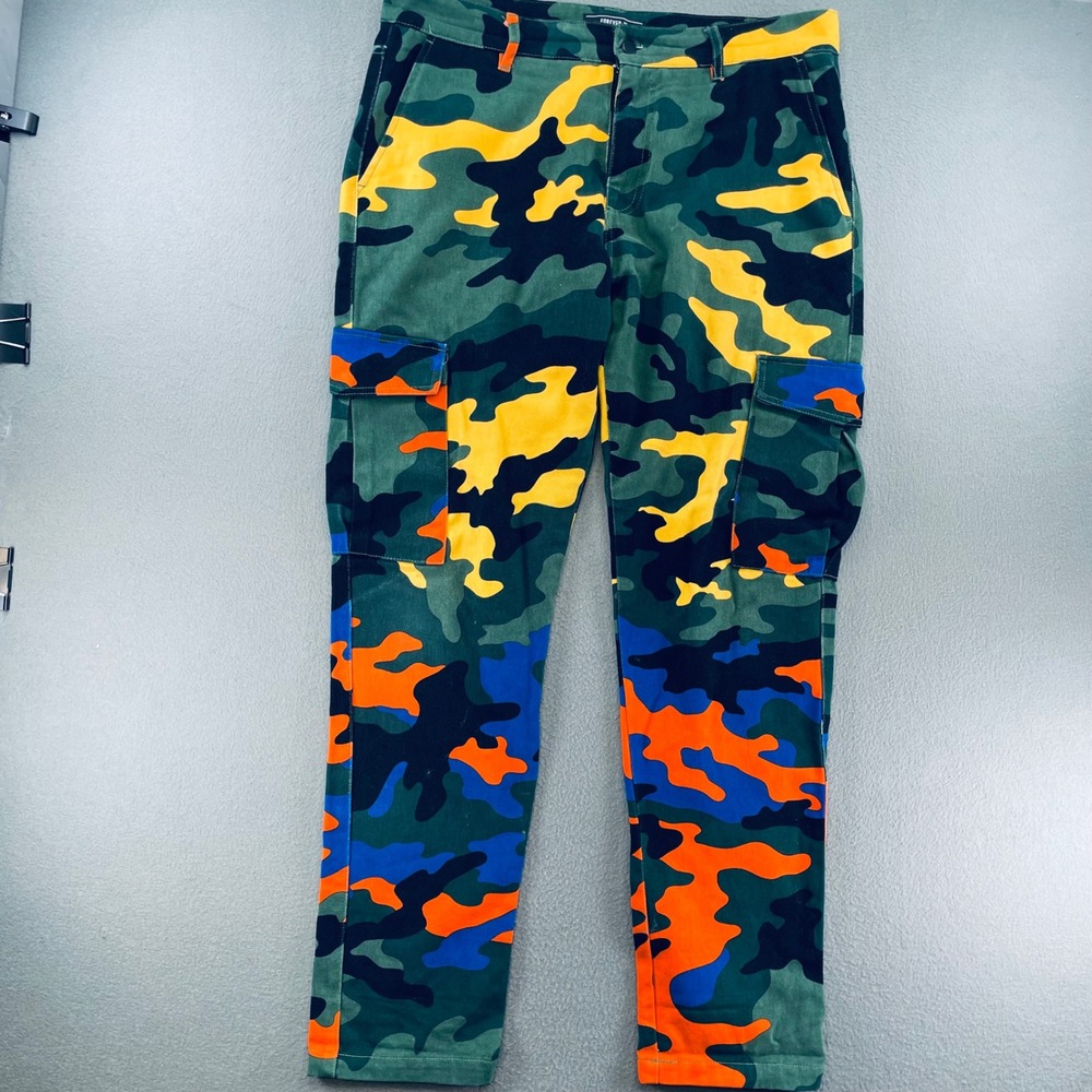 Forever 21 Men Cargo Pants Multi Color Camo 34 Streetwear Vibrant Utility